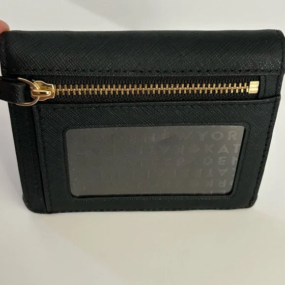 Kate Spade Black Small Card Holder Leather Wallet with Gold Accent - Picture 2 of 10